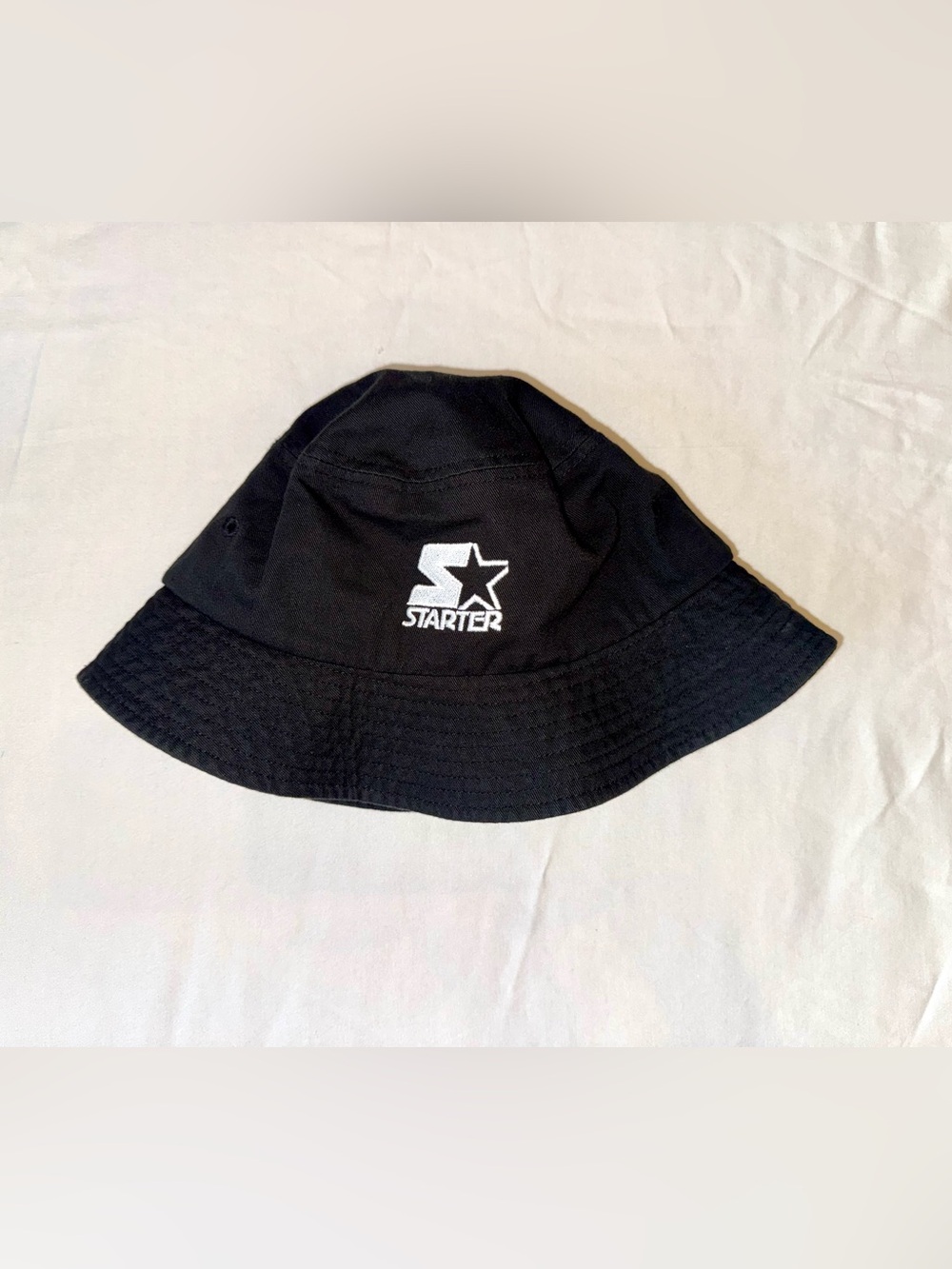 Starter Sportsman Black Bucket Hat 100% Cotton Embroidered Star Logo - One Size